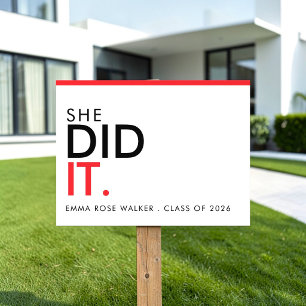 Red Black She Did It Classic Graduation Sign