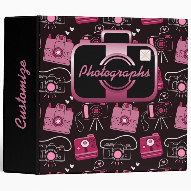 Red & Black Shutter Bug Retro Cameras Binder (Front/Spine)