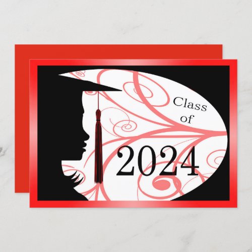 Red  Black Silhouette 2024 Graduation Party Invitation