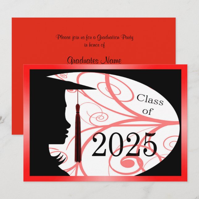 Red & Black Silhouette 2025 Graduation Party Invitation (Front/Back)