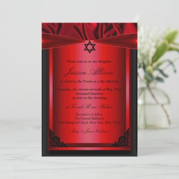 Red & Black Silk Bat Mitzvah Invitation by ExclusiveZazzle at Zazzle