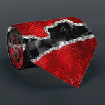 Red black silver agate glitter marble look elegant neck tie<br><div class="desc">Beautiful faux crumpled and smooth marble strips in different shades of black and charcoal are edged with faux silver glitter edges that appear to sparkle and shimmer, all of which are set against a small red luxurious satin sheen checkered background. This is ideal for a red wedding; as groomsmen gifts...</div>