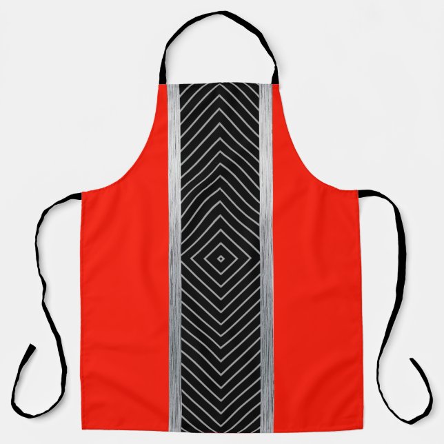 Red, black, silver and white stripe apron (Front)