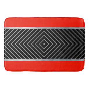 Red, black, silver and white stripes  bath mat