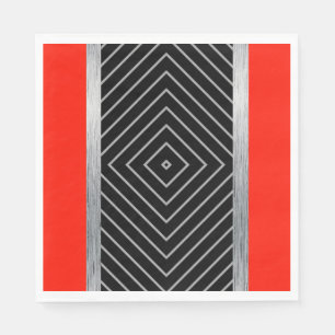 Red, black, silver and white stripes napkins