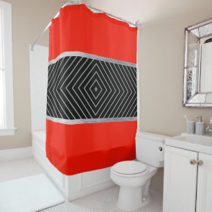 Red, black, silver and white stripes shower curtain