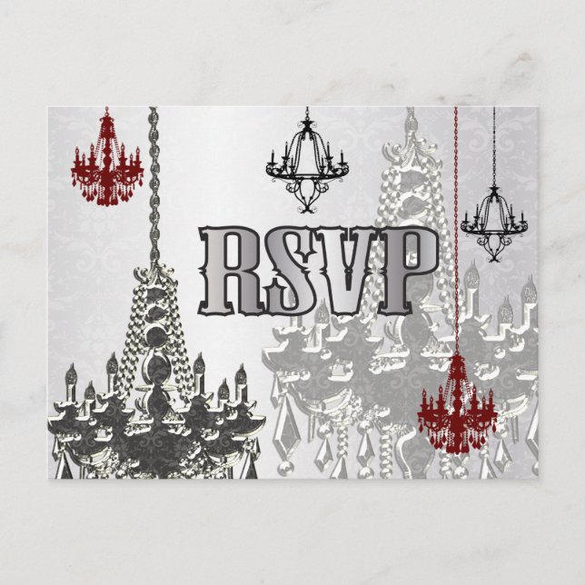 Red, Black & Silver Chandelier RSVP Postcards (Front)