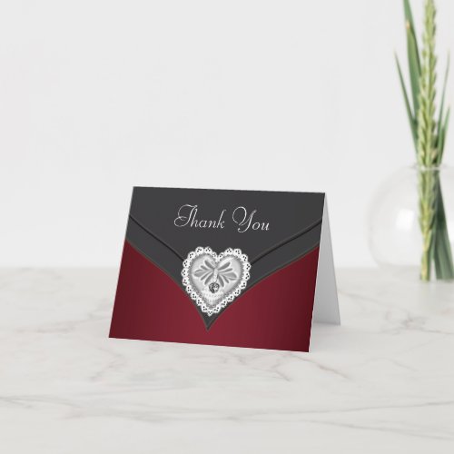 Red Black Silver Diamond Heart Thank You Cards