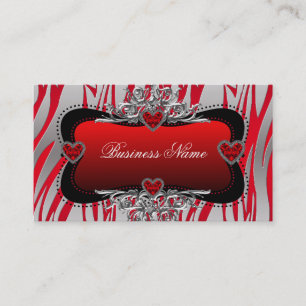 Red Black Silver Diamond Hearts Zebra Business Card