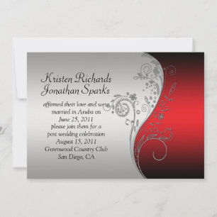 Red Black Silver Floral Swirls Post Wedding Invitation