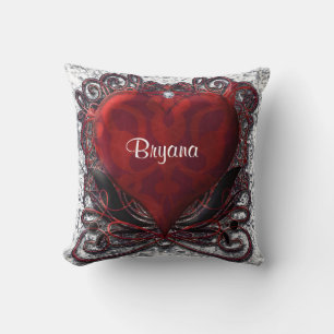 Red Black Silver Heart Valentine Love Throw Pillow