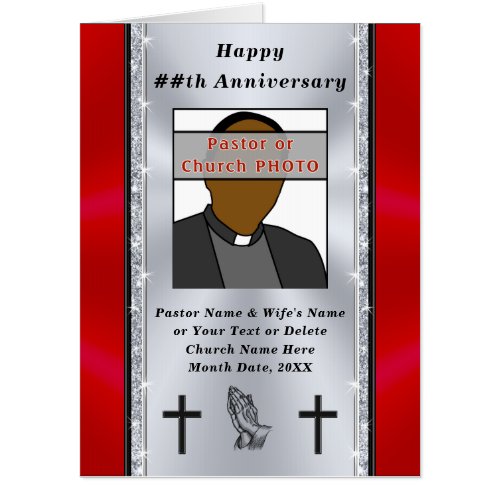 Red Black Silver Huge Pastor Anniversary Card