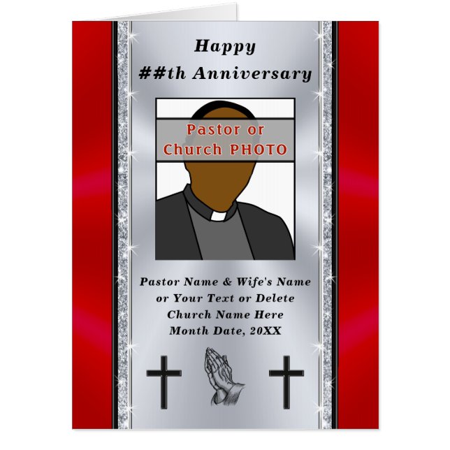 Red, Black, Silver Huge, Pastor Anniversary Card (Front)