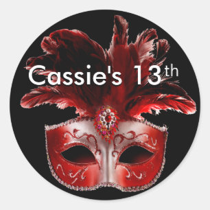 Red, Black & Silver Masquerade Party Sticker