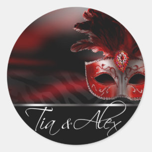 Red Black & Silver Masquerade Party Sticker