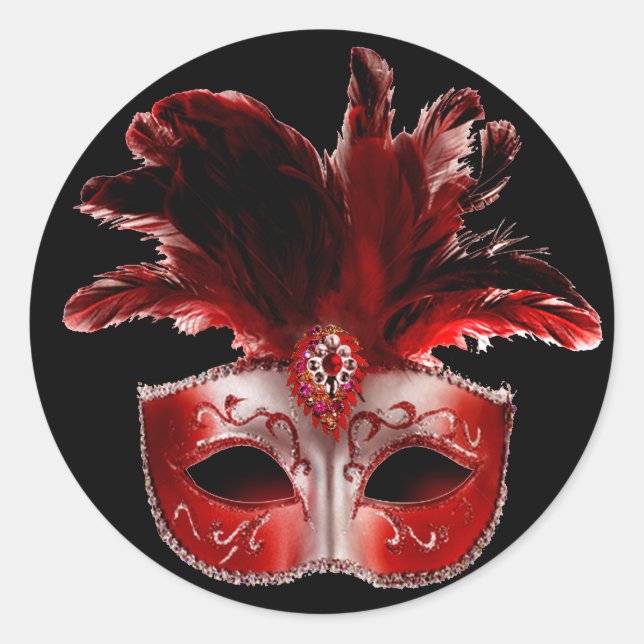 Red Black & Silver Masquerade Party Sticker (Front)
