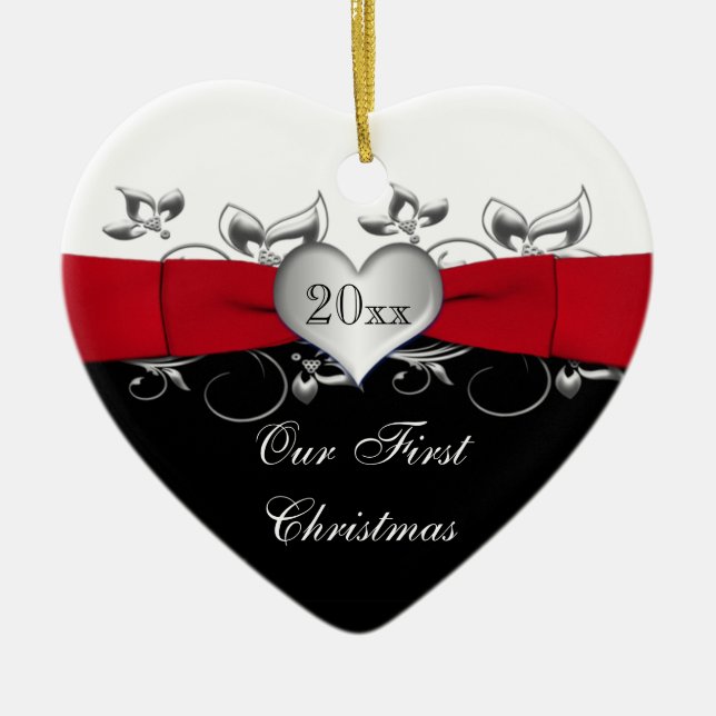 Red, Black, Silver Our First Christmas Ornament (Front)