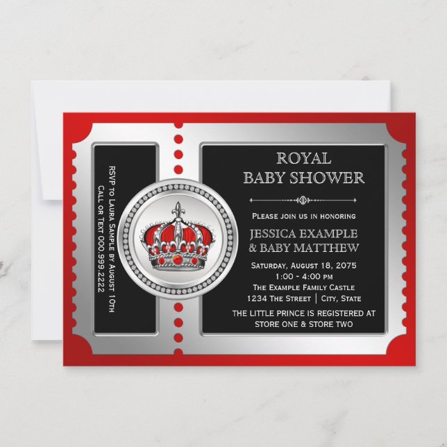 Red Black Silver Prince Baby Shower Invitations (Front)