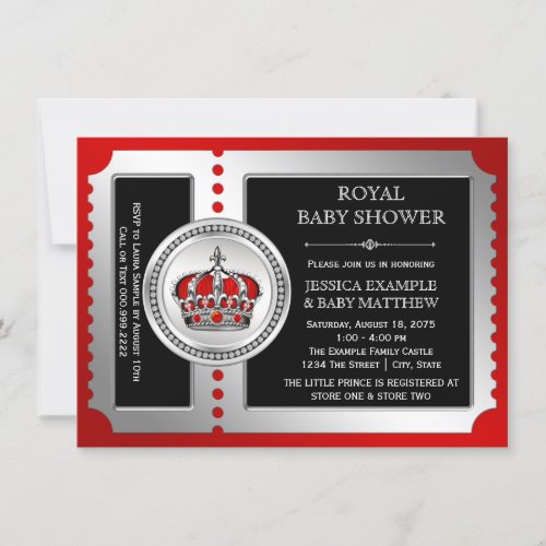Red Black Silver Prince Baby Shower Invitations