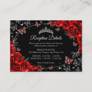 Red Black Silver Quinceanera Reception Details Enclosure Card