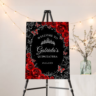 Red Black Silver Quinceanera Welcome Foam Board