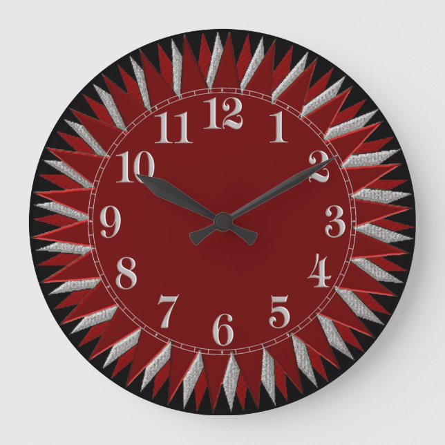 Red Black Silver Sun Wall Clock (Front)