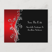 Red Black Silver Swirls Save The Date