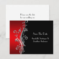 Red Black Silver Swirls Wedding RSVP