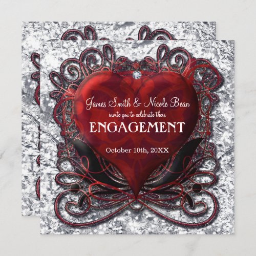 Red Black Silver Valentine Heart Gothic Romance Invitation