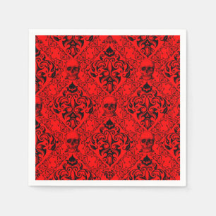 Red Black Skull Damask Halloween Dark Goth Pattern Napkins