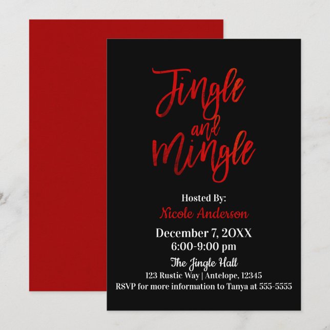 Red Black Sleek Shine Modern Jingle & Mingle Party Invitation (Front/Back)