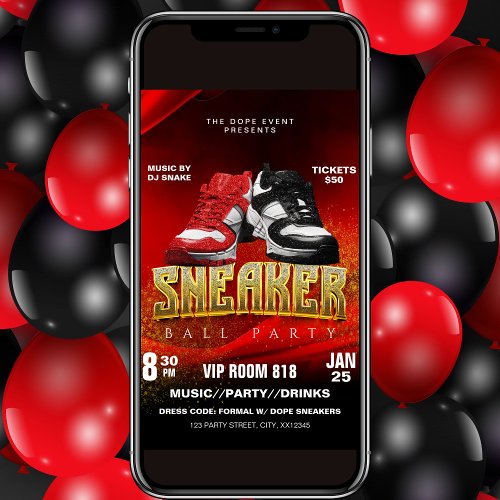 Red Black Sneaker Ball Party Flyer Invitation