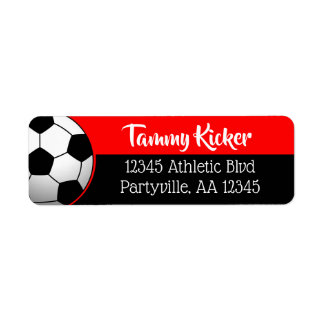 Red & Black Soccer Address Label