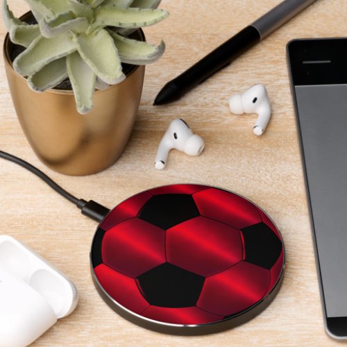 Red Black Soccer Ball Futbol Wireless Charger