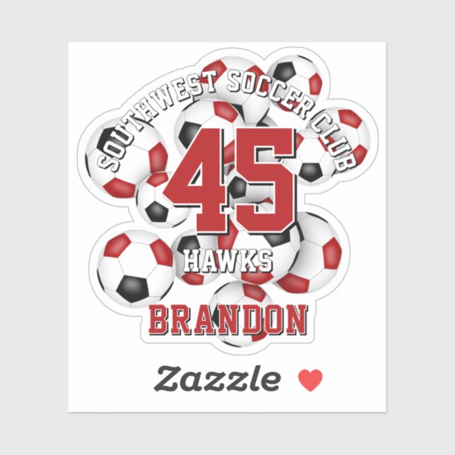 red black soccer balls cluster team name sticker (Sheet)