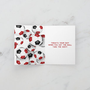 red black soccer balls kids birthday card