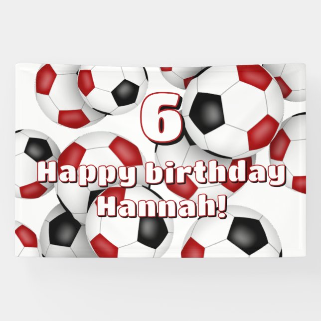 red black soccer balls kids birthday celebration banner (Horizontal)