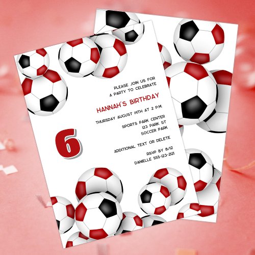 red black soccer sports themed birthday party announcement