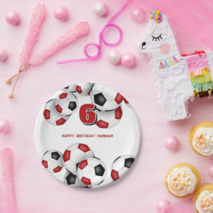 red black soccer balls kids birthday party paper plates