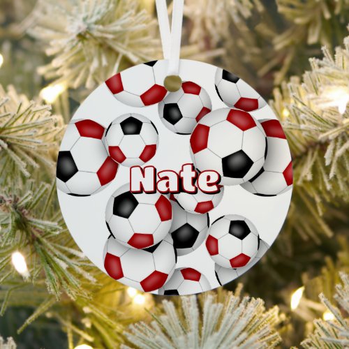 red black soccer balls sports keepsake metal ornament
