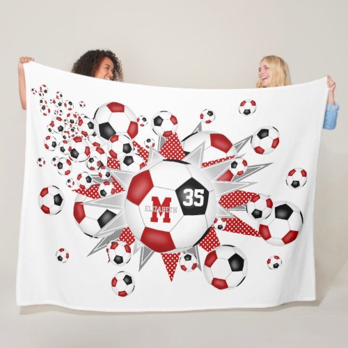 red black soccer balls stars girls name fleece blanket