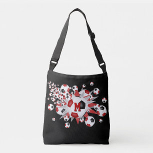 red black soccer balls stars monogrammed crossbody bag