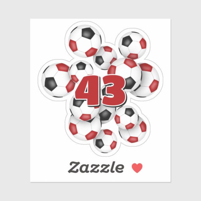 red black soccer balls sticker w jersey number (Sheet)