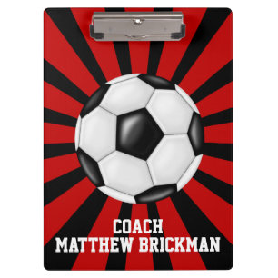 Red Black Soccer Coach Team Clipboard