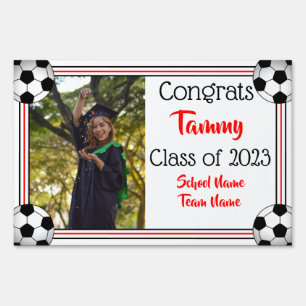 Red & Black Soccer One Photo Graduation Sign