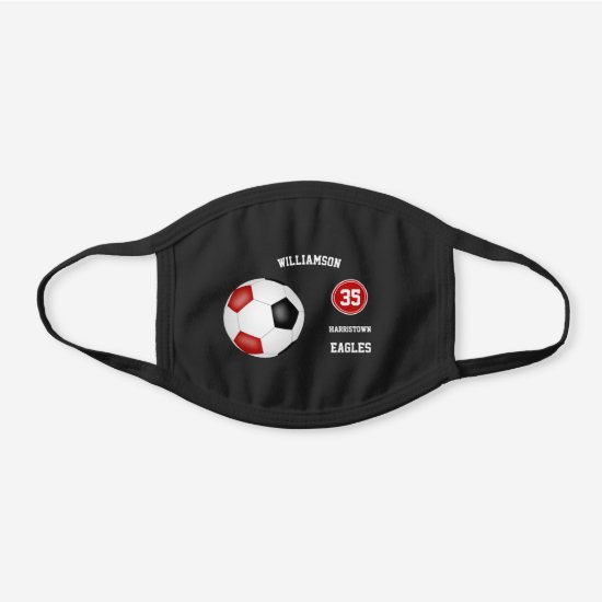 red black soccer player team name black cotton face mask
