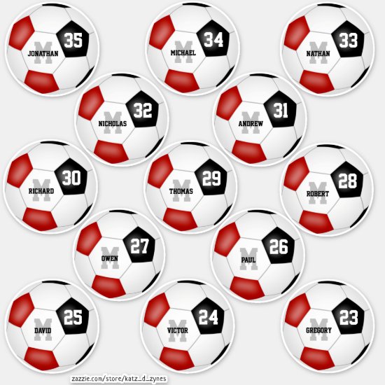red black soccer team colors 13 players sticker