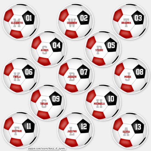 red black soccer team colors 13 players sticker