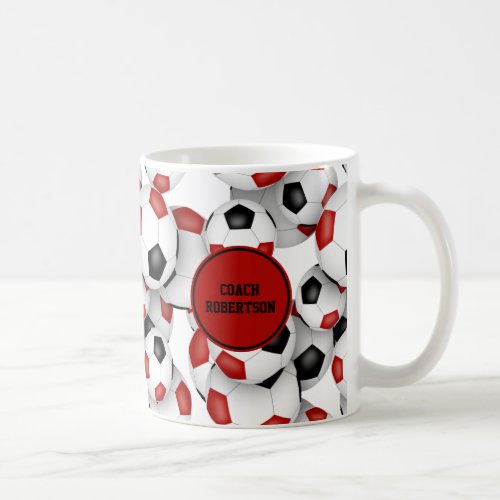 Red black soccer team colors gift for coach  coffee mug