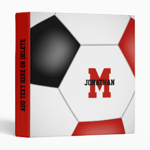 red black soccer team colors monogrammed 3 ring binder